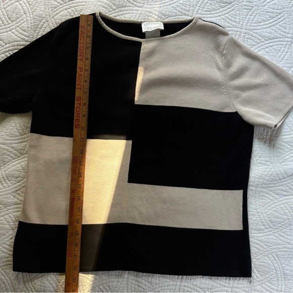 Black and Cream Colorblock Preppy Knit Cotton Top XL minimalist - Picture 2 of 6
